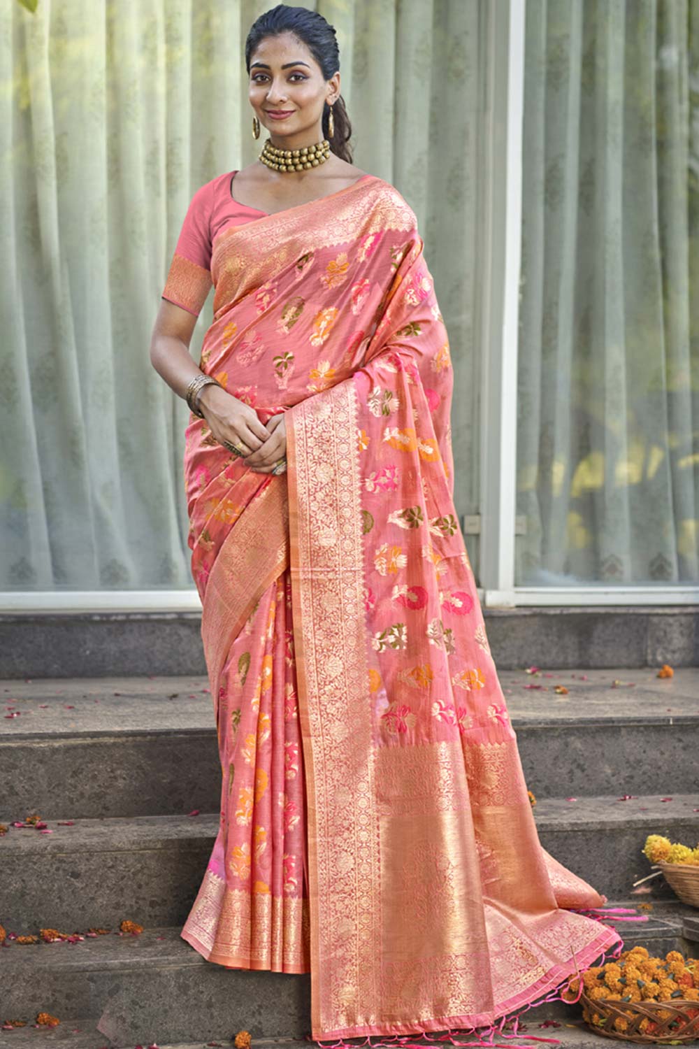 Pink Organza Weaving Designer Saree