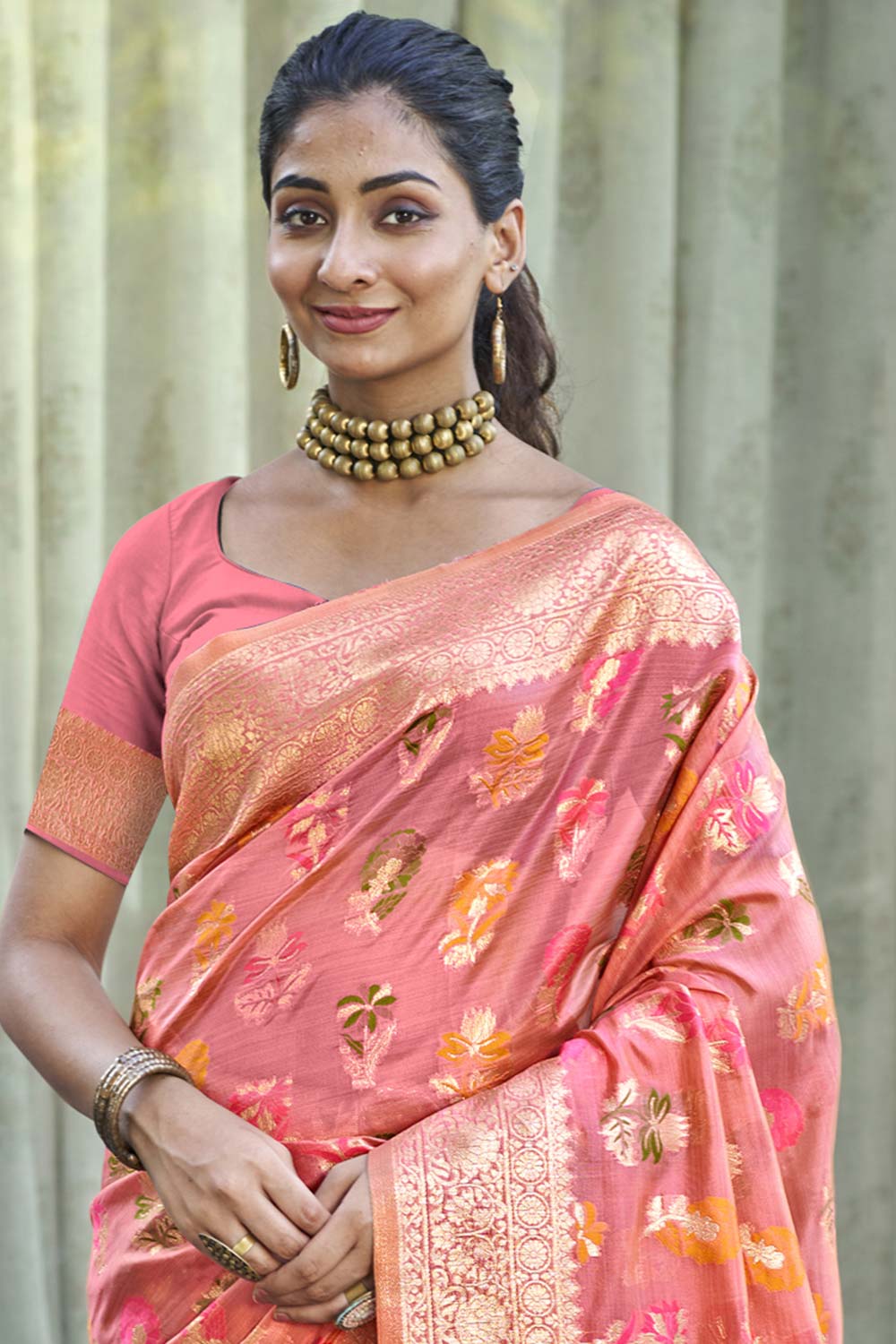 Pink Organza Weaving Designer Saree