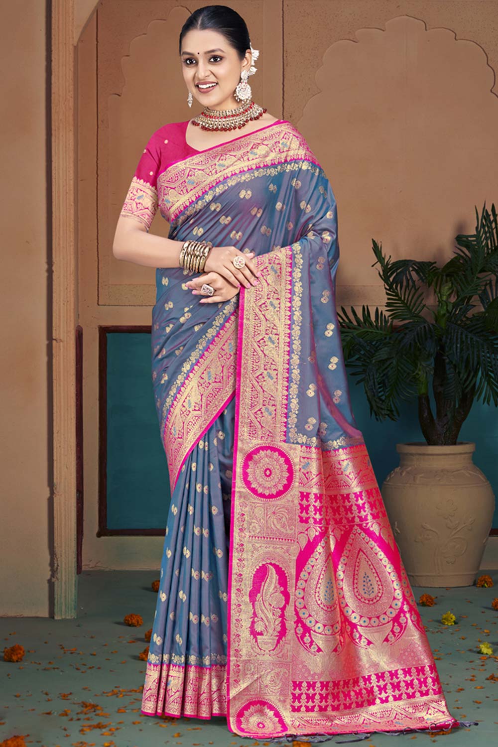 Blue Silk Weaving Designer Saree