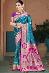 Light Blue Silk Weaving Designer Saree