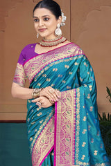 Light Blue Silk Weaving Designer Saree