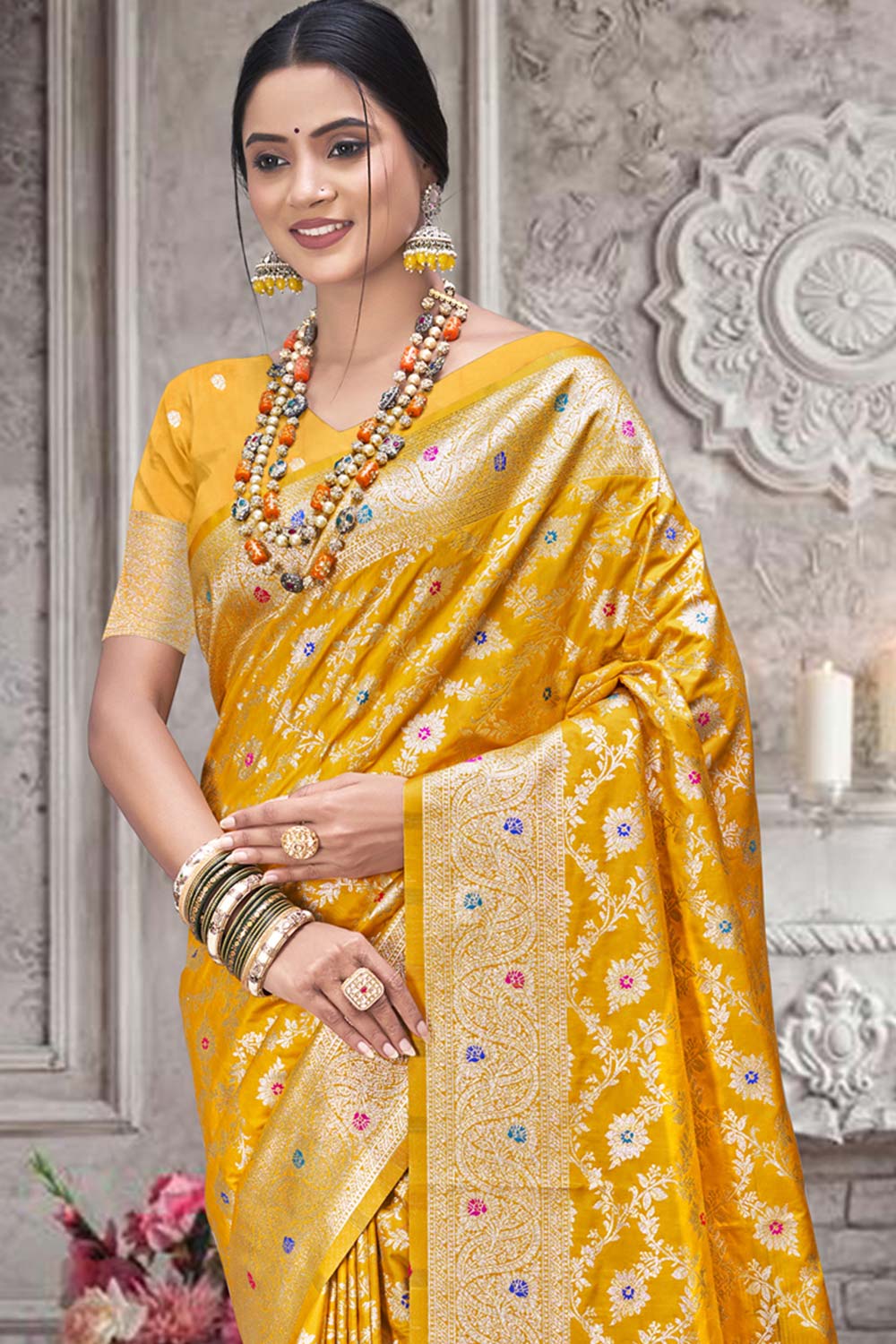 Yellow Silk Weaving Designer Saree