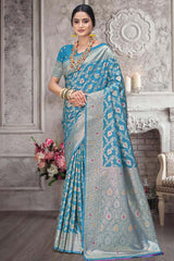 Sky Blue Silk Weaving Designer Saree