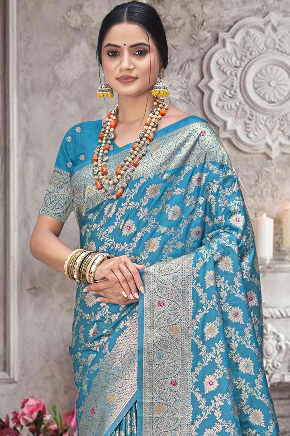 Sky Blue Silk Weaving Designer Saree