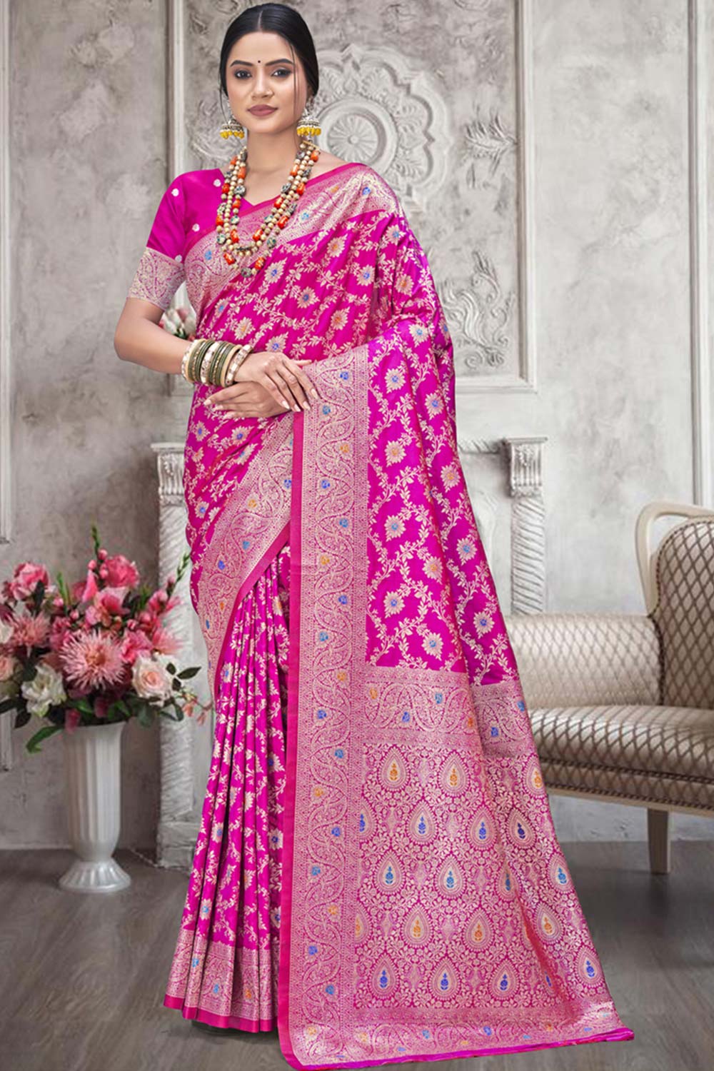 Pink Silk Weaving Designer Saree