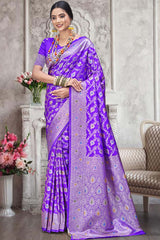 Lavender Silk Weaving Designer Saree