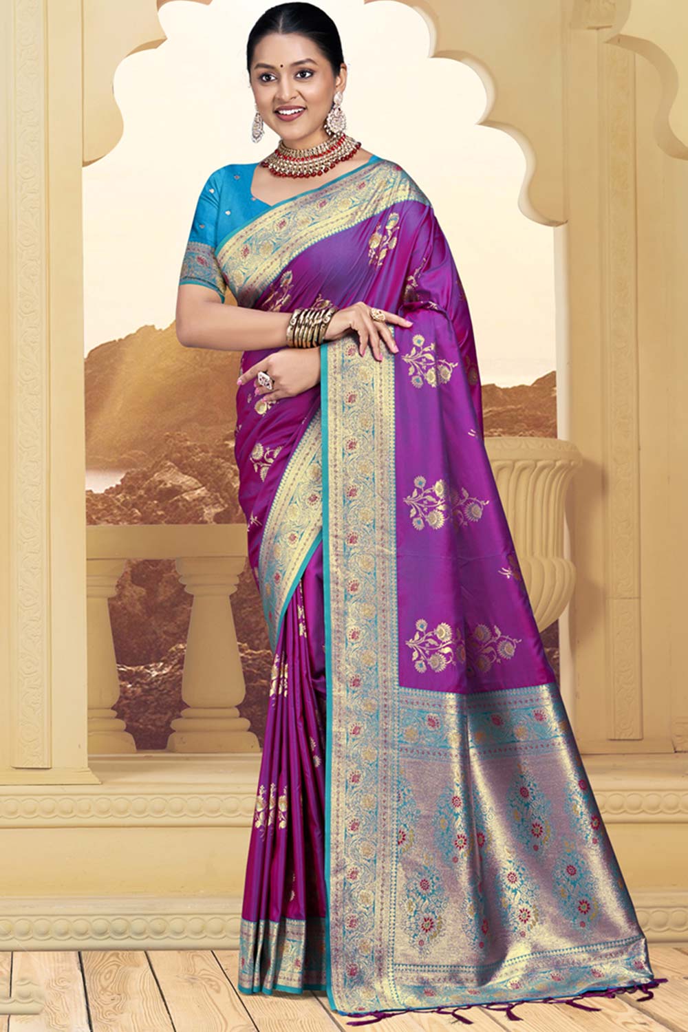 Purple Silk Weaving Designer Saree