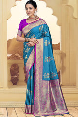 Turquoise Silk Weaving Designer Saree