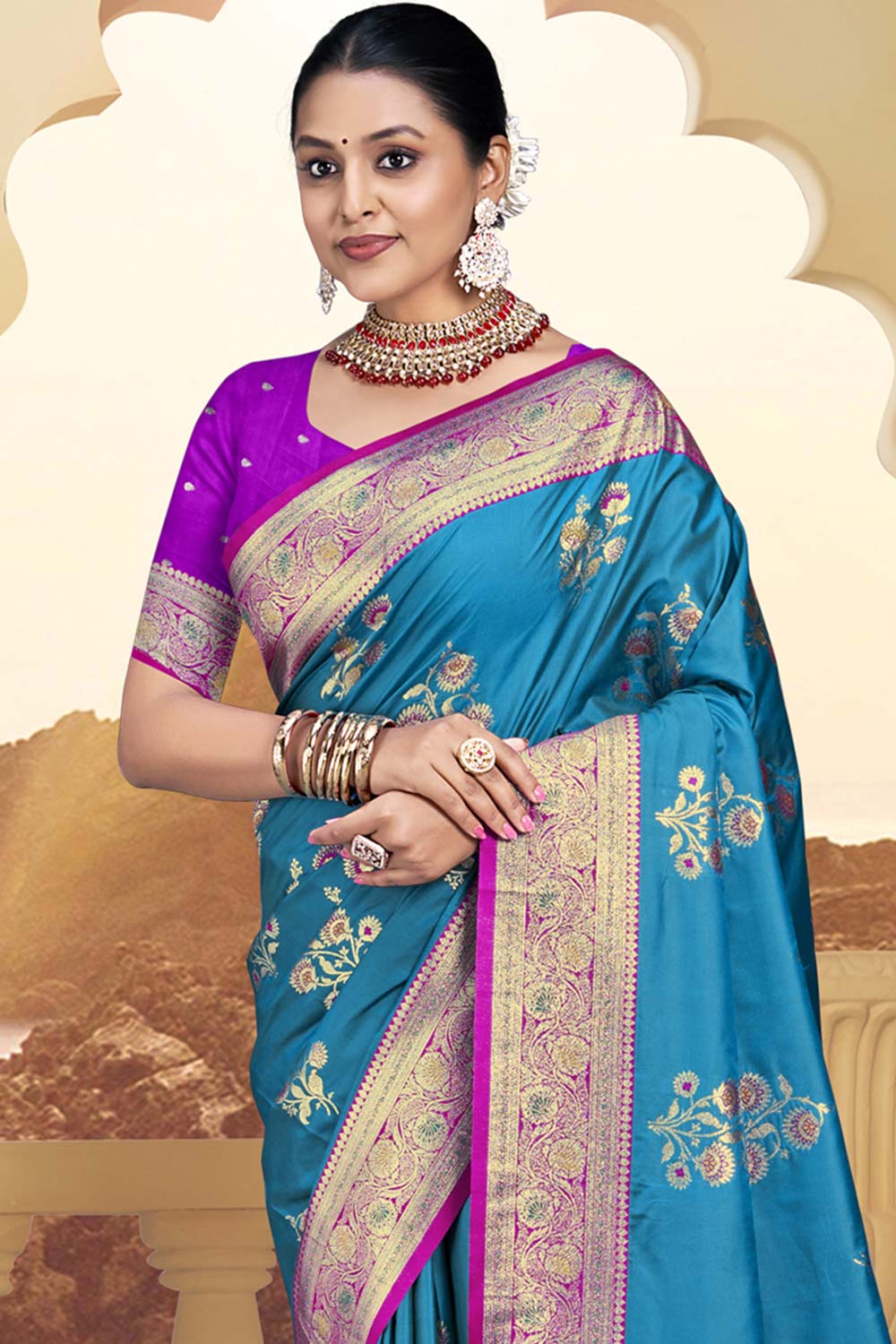 Turquoise Silk Weaving Designer Saree