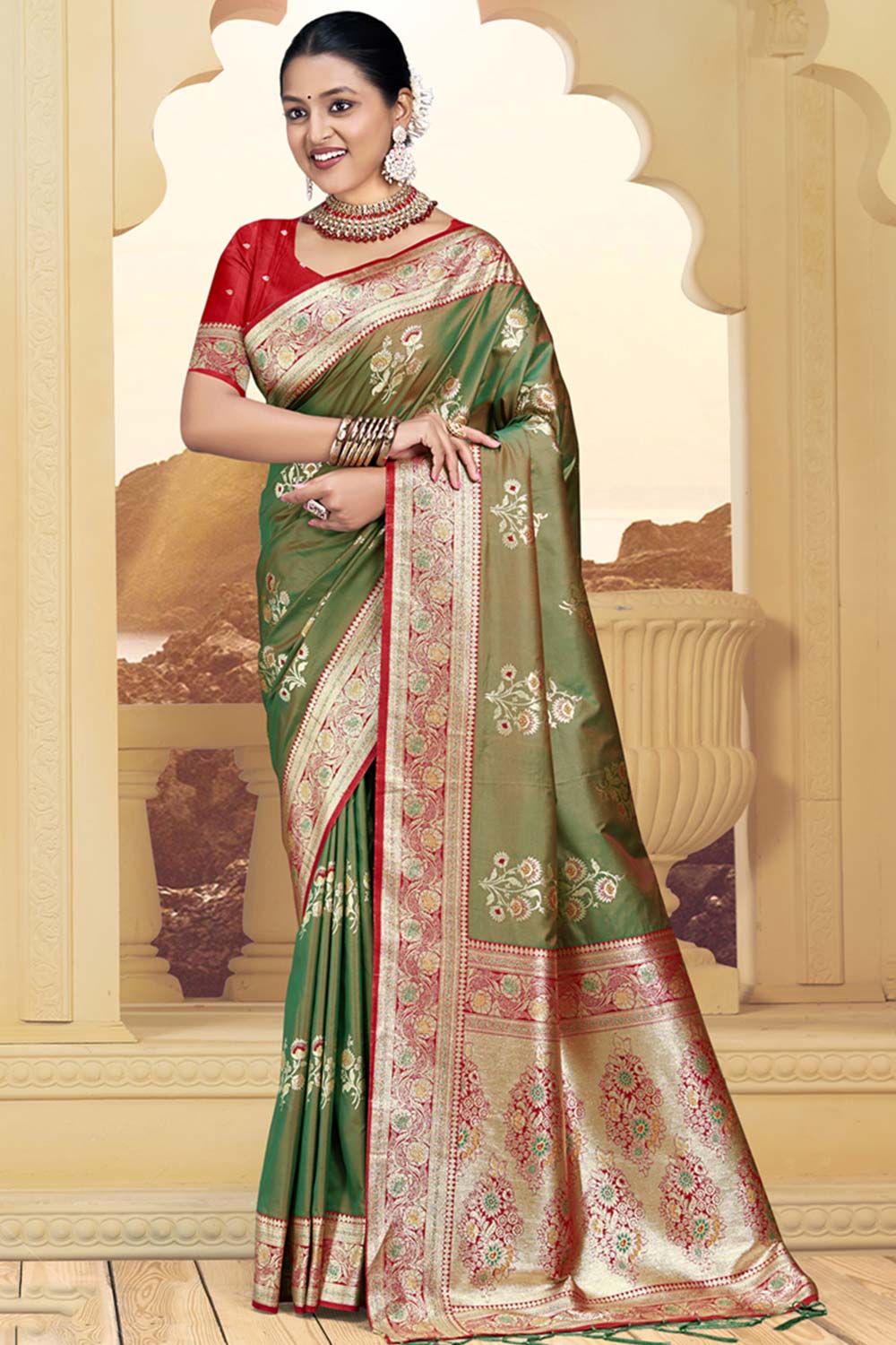 Green Silk Weaving Designer Saree