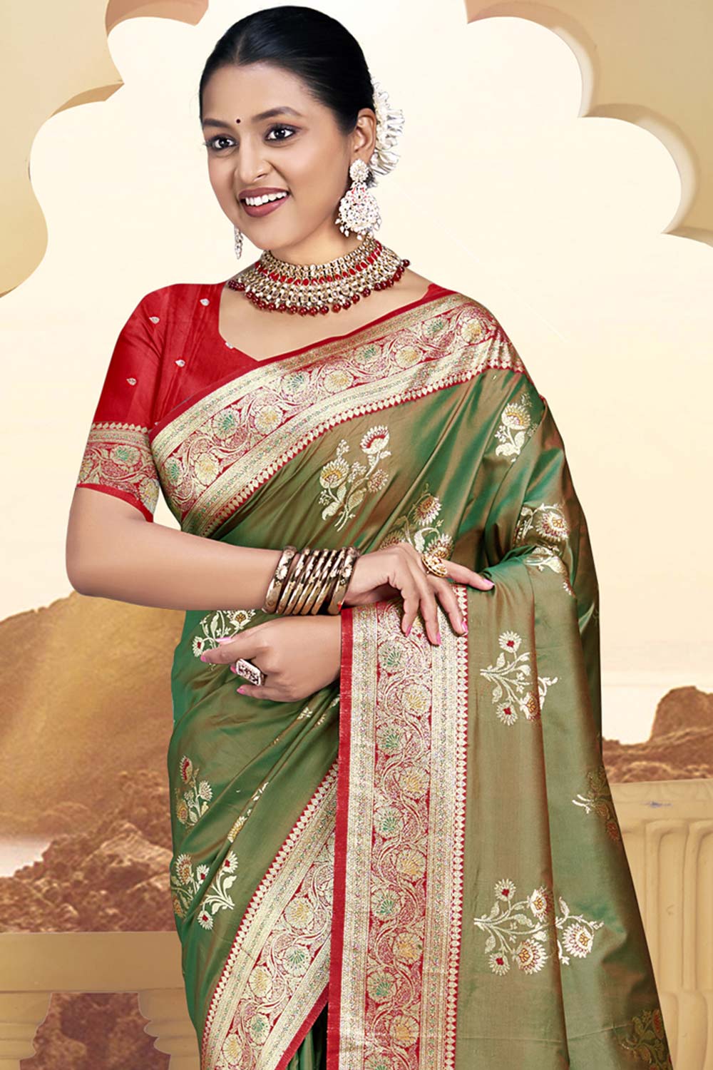 Green Silk Weaving Designer Saree