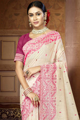 Off White Cotton Weaving Designer Saree