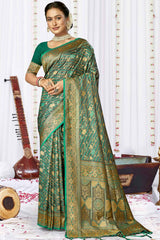 Turquoise Satin Silk Weaving Designer Saree