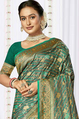 Turquoise Satin Silk Weaving Designer Saree