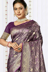 Purple Satin Silk Weaving Designer Saree