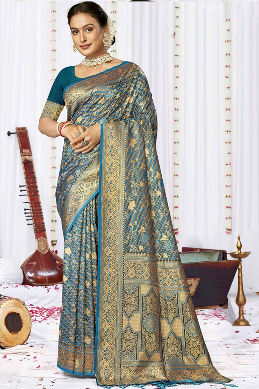 Rama Satin Silk Weaving Designer Saree