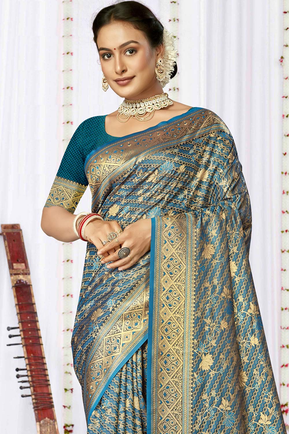 Rama Satin Silk Weaving Designer Saree