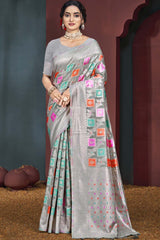 Grey Cotton Weaving Designer Saree