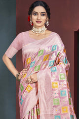 Pink Cotton Weaving Designer Saree