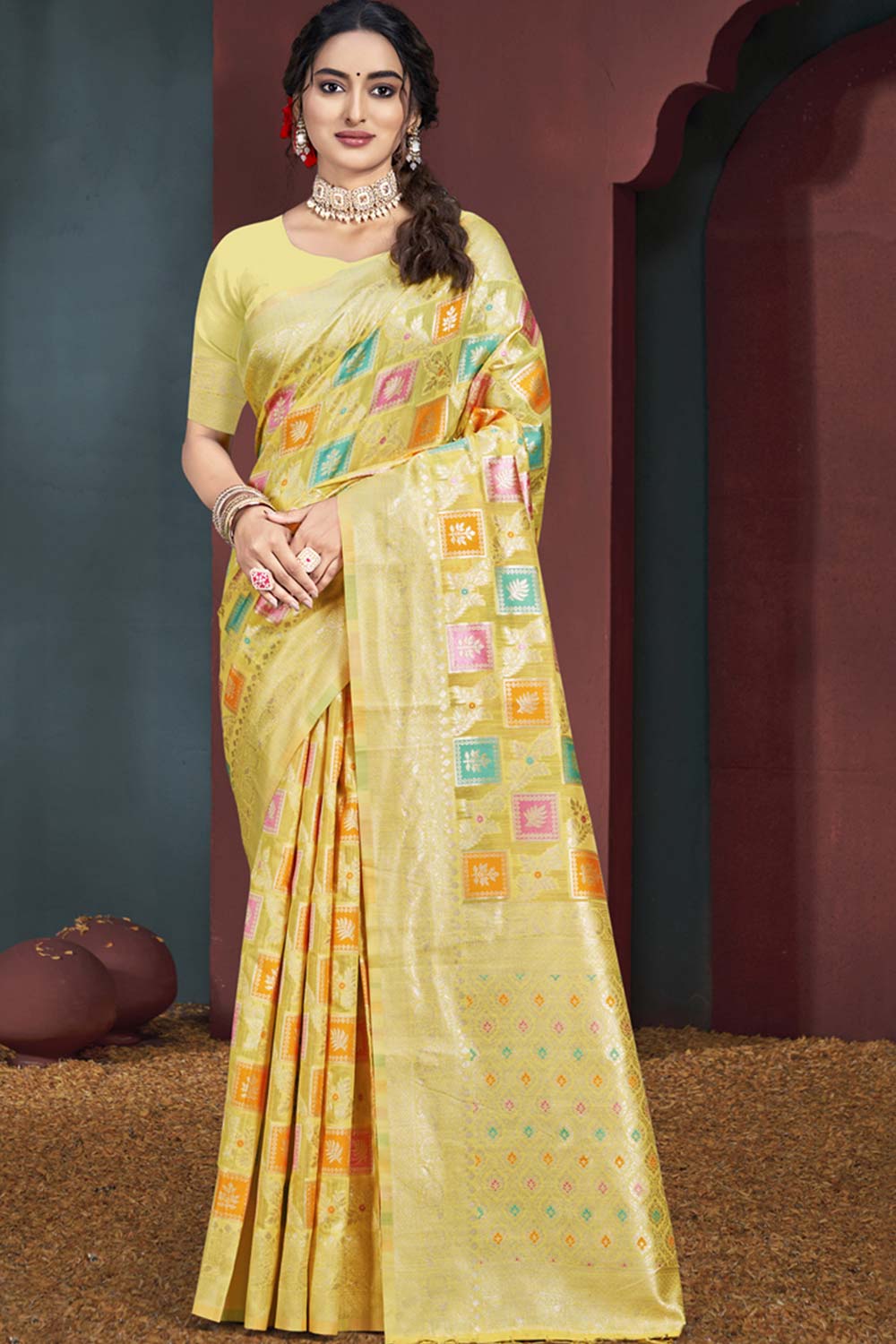 Yellow Cotton Weaving Designer Saree