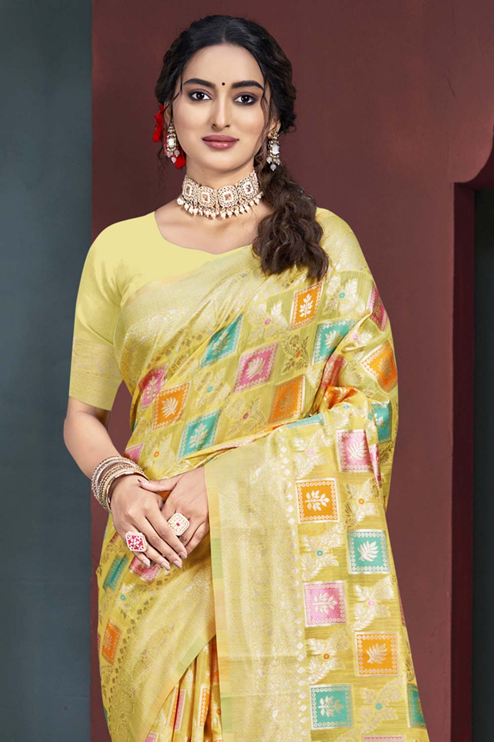 Yellow Cotton Weaving Designer Saree