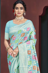 Sky Blue Cotton Weaving Designer Saree