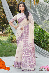 Cream Cotton Woven Saree