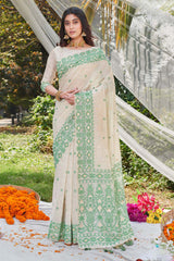 Cream Cotton Woven Saree