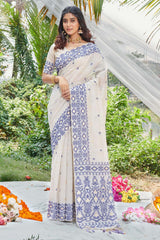 Cream Cotton Woven Saree