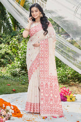 Cream Cotton Woven Saree