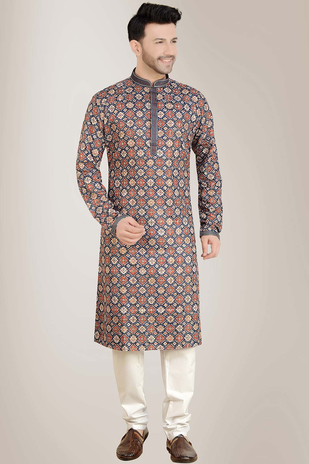 Blue Rayon Cotton Kurta Pajama