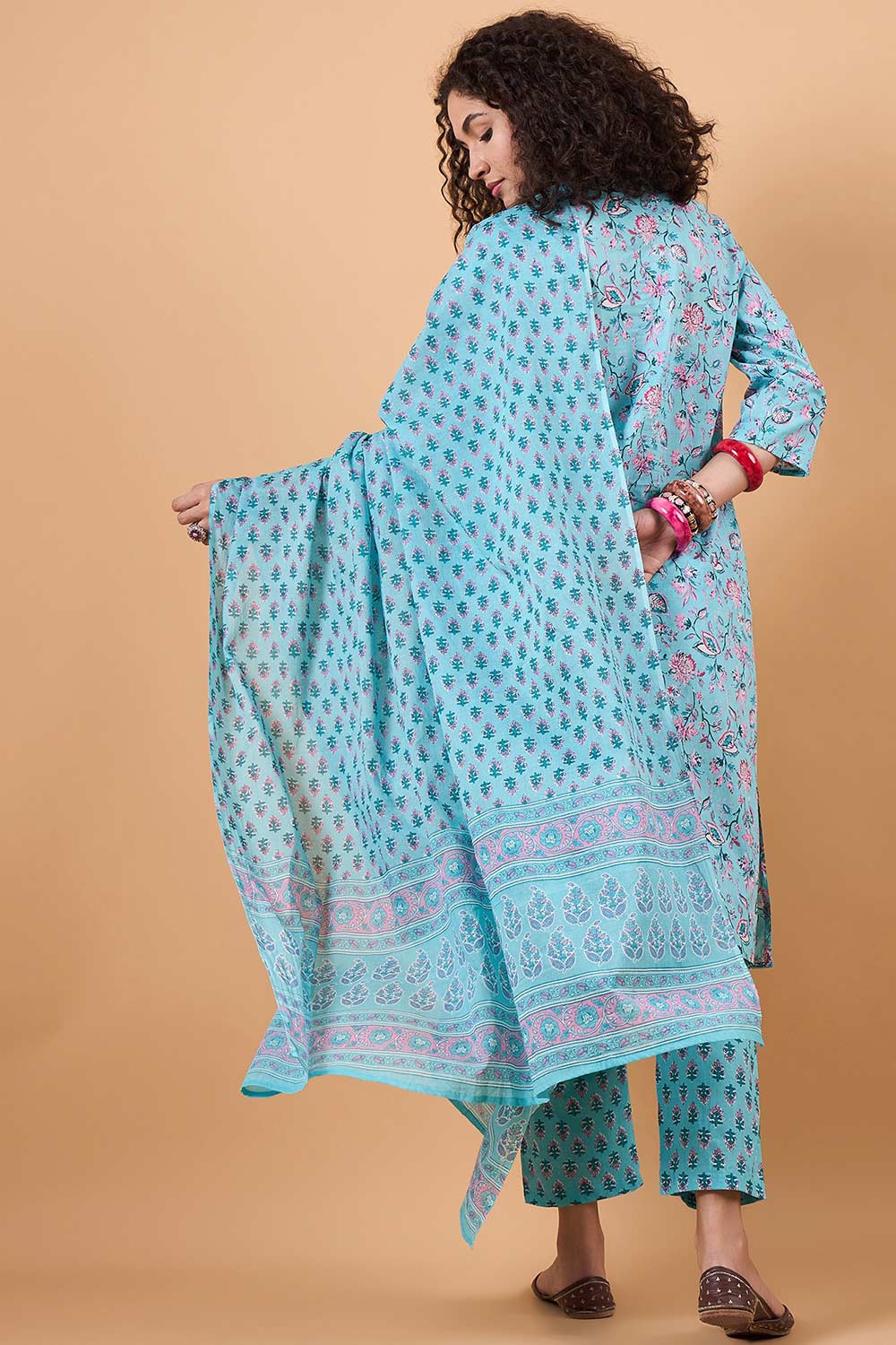 Women's Blue Cotton Printed Kurta Set