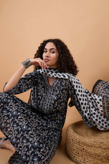 Women's Black Cotton Printed Kurta Set