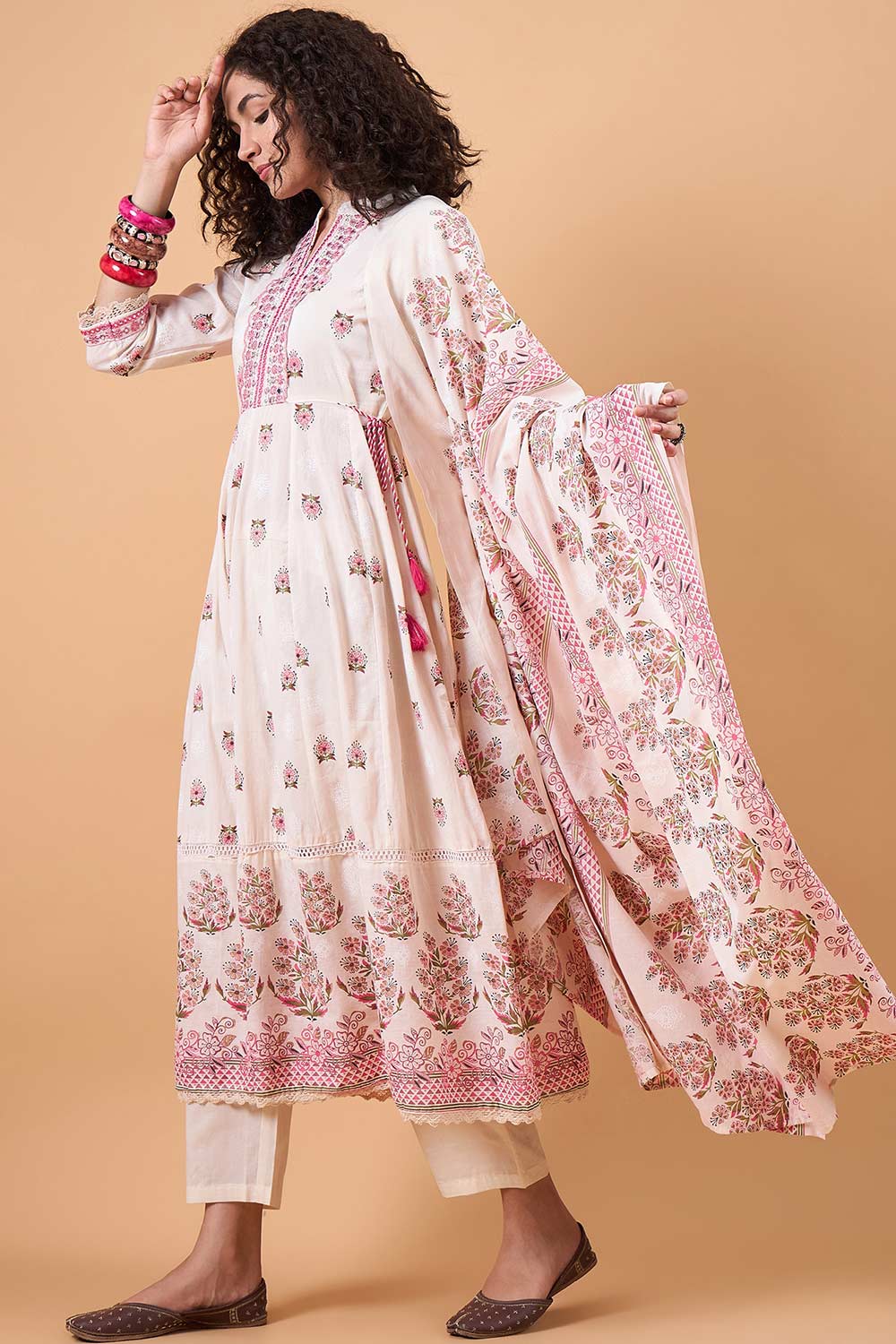 Women's White Cotton Printed Kurta Set