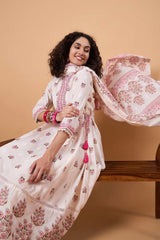 Women's White Cotton Printed Kurta Set