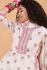 Women's White Cotton Printed Kurti Set