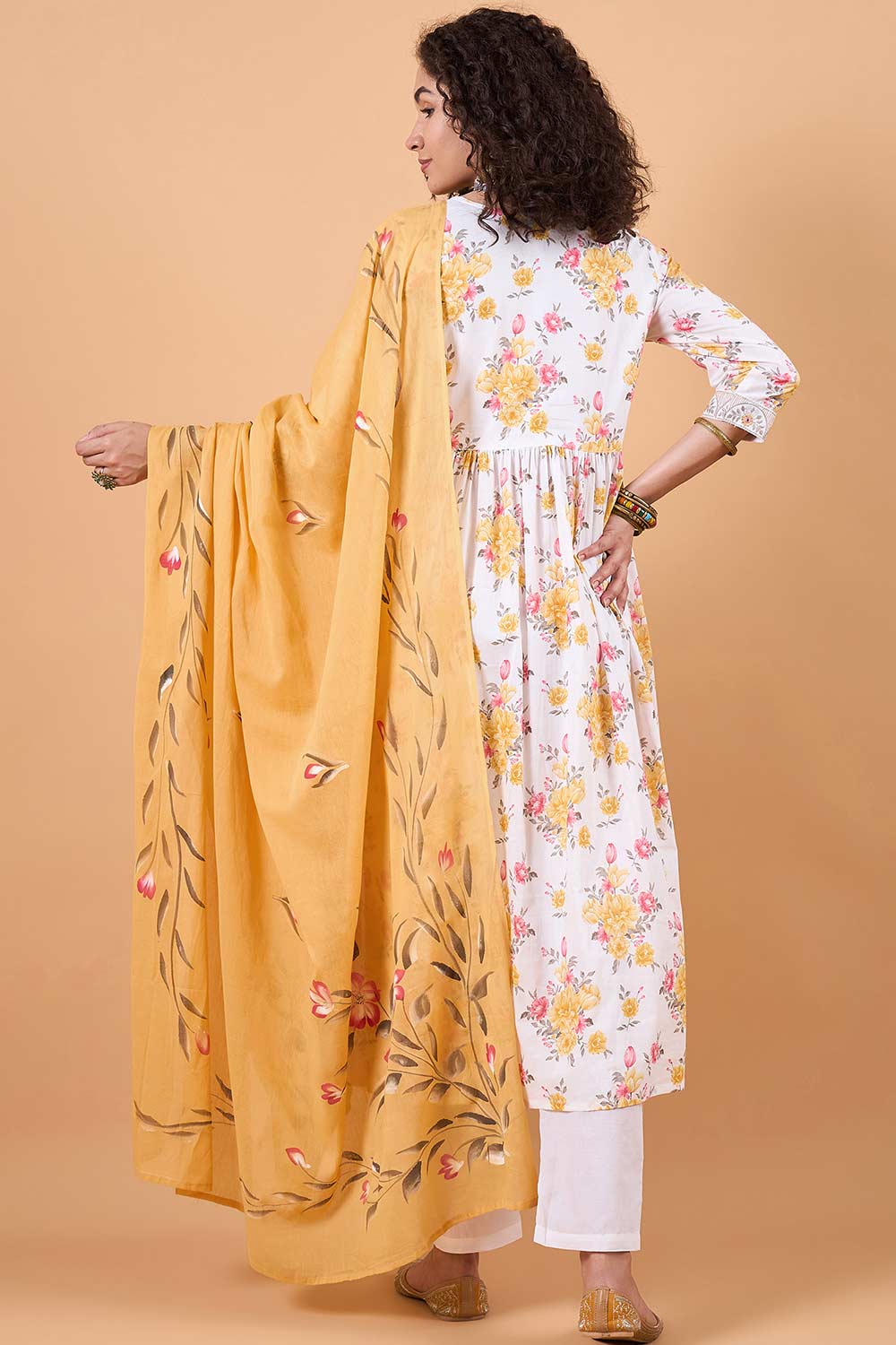 Women's White Cotton Printed Kurta Set