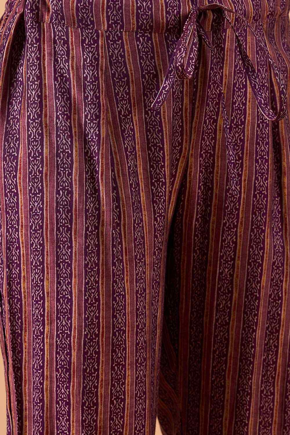 Women's Burgundy Silk Blend Printed Kurta Set