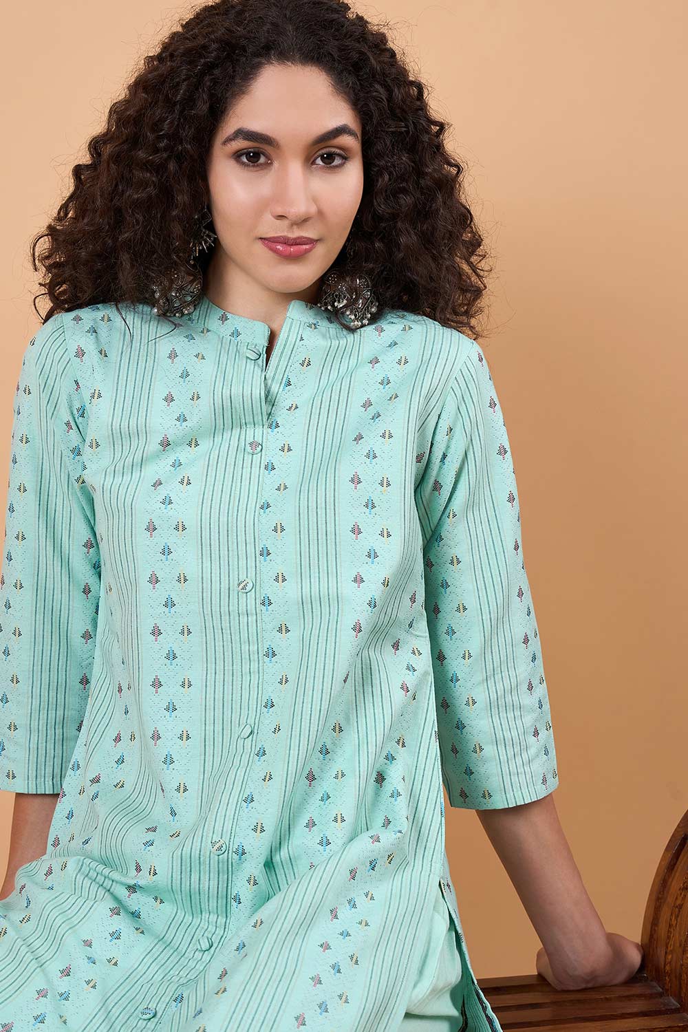 Women's Blue Cotton Printed Kurta Set