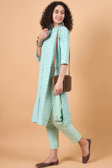 Women's Blue Cotton Printed Kurta Set