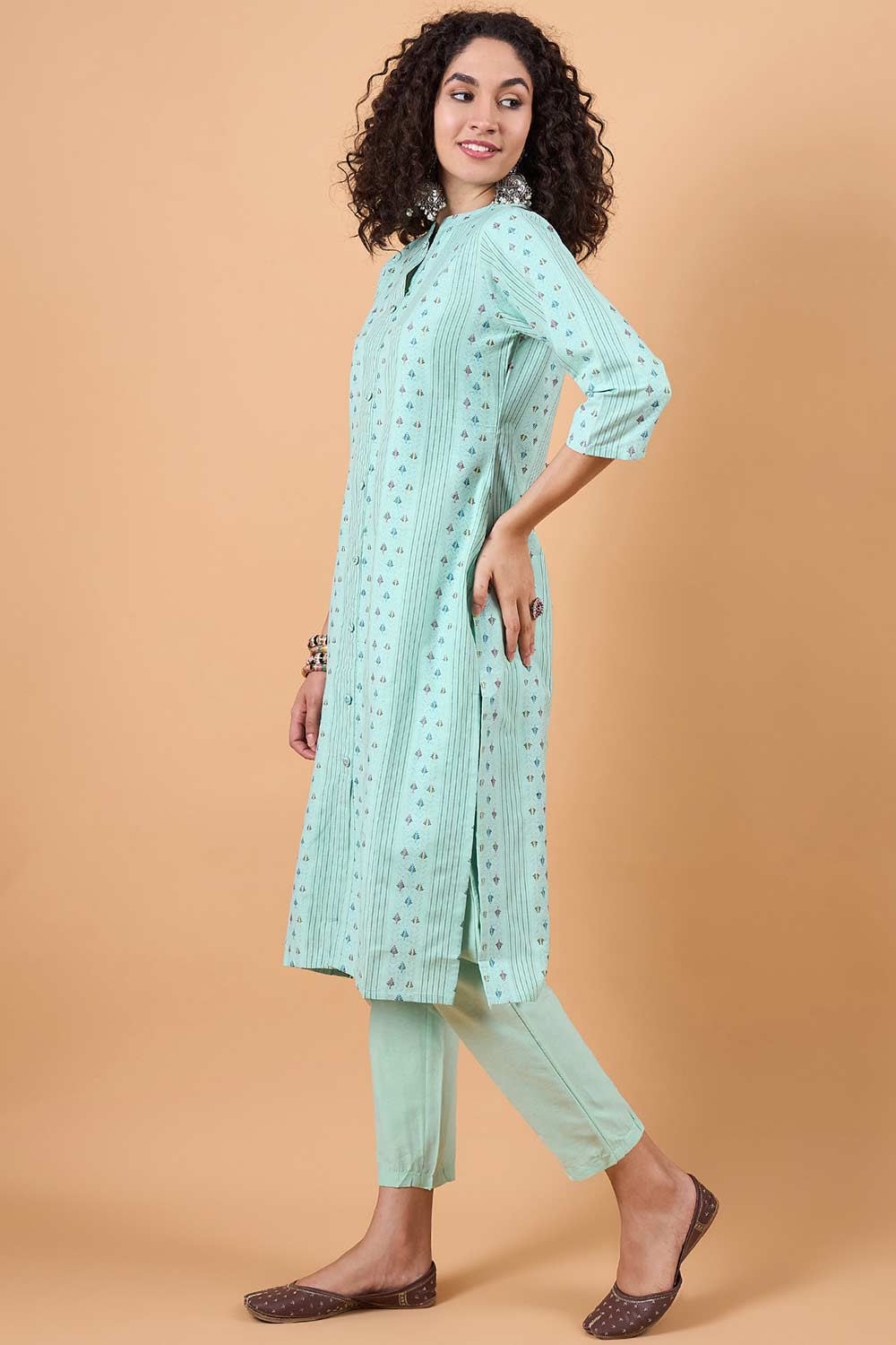 Women's Blue Cotton Printed Kurta Set