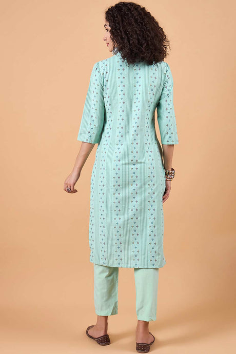 Women's Blue Cotton Printed Kurta Set