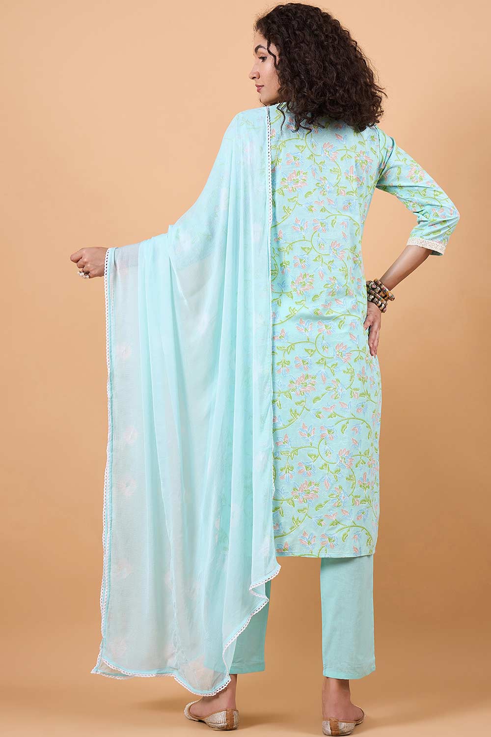 Women's Blue Cotton Printed Kurta Set