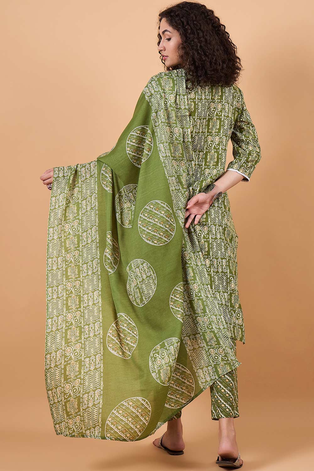 Women's Green Cotton Printed Kurta Set