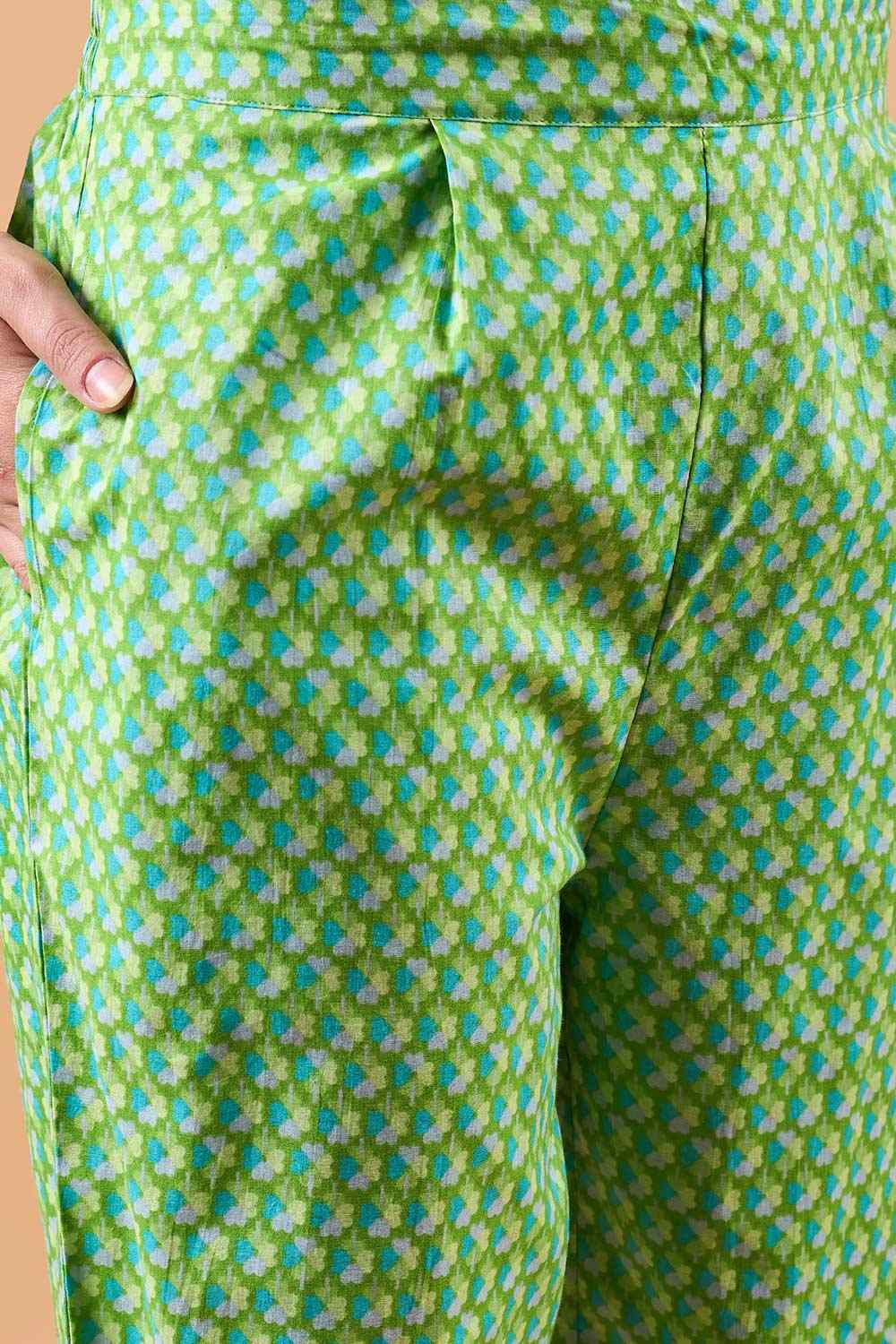 Women's Green Cotton Printed Kurta Set