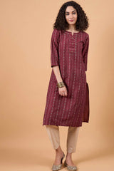 Women's Maroon Cotton Printed Kurta Set