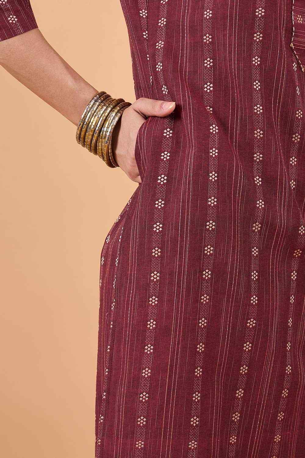 Women's Maroon Cotton Printed Kurta Set