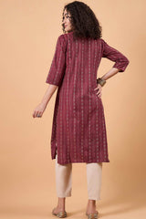 Women's Maroon Cotton Printed Kurta Set