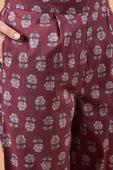 Women's Maroon Cotton Printed Kurta Set