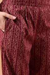 Women's Maroon Cotton Printed Kurta Set